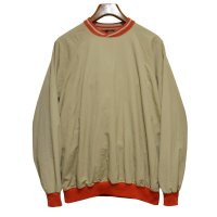 90's【USA製】ビンテージ【PM SPORTS】【ベージュｘ赤リブ】【クロスネック】プルオーバー【裏地フリース】【サイズL】 