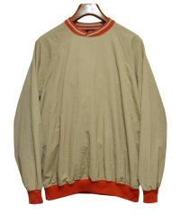 90's【USA製】ビンテージ【PM SPORTS】【ベージュｘ赤リブ】【クロスネック】プルオーバー【裏地フリース】【サイズL】 