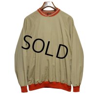 90's【USA製】ビンテージ【PM SPORTS】【ベージュｘ赤リブ】【クロスネック】プルオーバー【裏地フリース】【サイズL】 