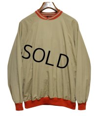 90's【USA製】ビンテージ【PM SPORTS】【ベージュｘ赤リブ】【クロスネック】プルオーバー【裏地フリース】【サイズL】 