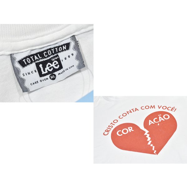 画像2: 90's【USA製】【ビンテージ】【Lee】リー【cristo conta com voce!】ハートプリント【白】Tシャツ【サイズＸＬ】 