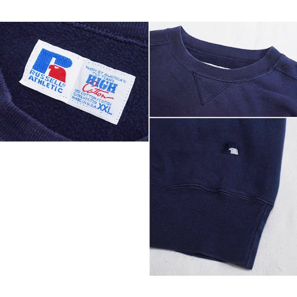 画像2:  90's【USA製】【RUSSELL】ラッセル Pro Cotton【ビンテージ】【紺】ミシガン 前V スウェット【サイズXXL】 