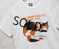 90's【USA製】ビンテージ【SCREEN STARS】スクリーンスターズ【白】【cats know exactly~】猫プリント【Tシャツ】【サイズL】 