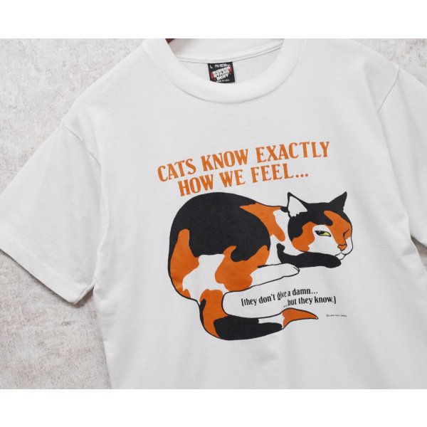 画像1: 90's【USA製】ビンテージ【SCREEN STARS】スクリーンスターズ【白】【cats know exactly~】猫プリント【Tシャツ】【サイズL】 