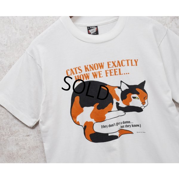 画像1: 90's【USA製】ビンテージ【SCREEN STARS】スクリーンスターズ【白】【cats know exactly~】猫プリント【Tシャツ】【サイズL】 