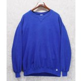 90'ｓ【USA製】【RUSSELL】ラッセル 【ビンテージ】青 ブルー【無地】【クルーネック】前V スウェット【サイズXXL】 