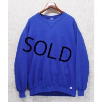 90'ｓ【USA製】【RUSSELL】ラッセル 【ビンテージ】青 ブルー【無地】【クルーネック】前V スウェット【サイズXXL】 