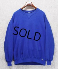 90'ｓ【USA製】【RUSSELL】ラッセル 【ビンテージ】青 ブルー【無地】【クルーネック】前V スウェット【サイズXXL】 