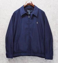 【ビンテージ】【ラルフローレン】【POLO RALPH LAUREN】【紺ｘ裏地紺格子柄】ジップアップ【ブルゾン】スウィングトップ【サイズＸＬ】 