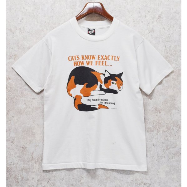 画像2: 90's【USA製】ビンテージ【SCREEN STARS】スクリーンスターズ【白】【cats know exactly~】猫プリント【Tシャツ】【サイズL】 