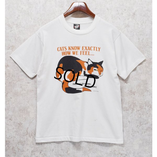 画像2: 90's【USA製】ビンテージ【SCREEN STARS】スクリーンスターズ【白】【cats know exactly~】猫プリント【Tシャツ】【サイズL】 