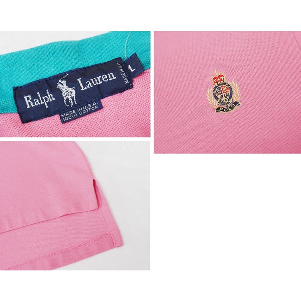 画像2: 〜90's【USA製】【ラルフローレン】POLO RALPH LAUREN 【ピンク×ターコイズ】【ポロシャツ】【サイズＬ】  