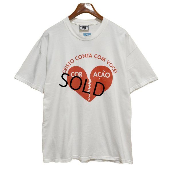 画像1: 90's【USA製】【ビンテージ】【Lee】リー【cristo conta com voce!】ハートプリント【白】Tシャツ【サイズＸＬ】 