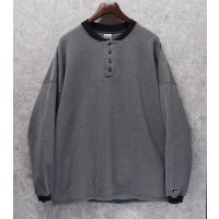 90's【USA製】ラッセル【ビンテージ】【グレーｘ黒】マイクロチェック ヘンリーネックスウェット【サイズL】 