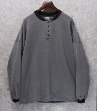 90's【USA製】ラッセル【ビンテージ】【グレーｘ黒】マイクロチェック ヘンリーネックスウェット【サイズL】 