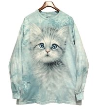 90's ビンテージ【The Mountain】猫プリント【水色タイダイ】【ロンＴ】【サイズL】 