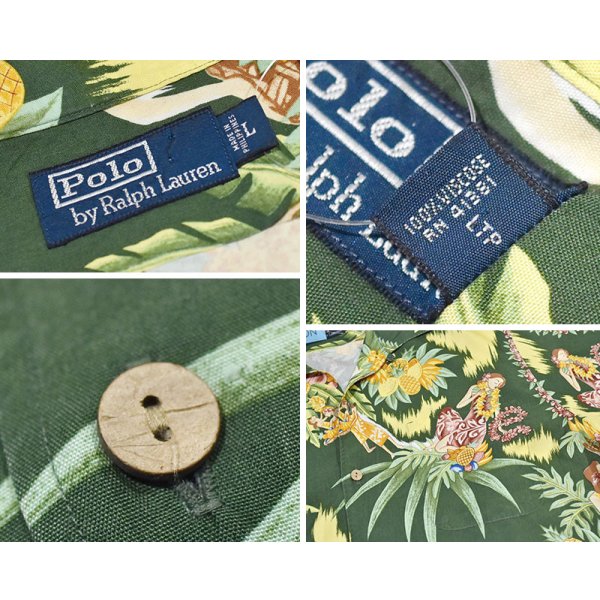 画像2: 90's【ビンテージ】【ラルフローレン】POLO ralph lauren【viscose(レーヨン)】緑×花柄【アロハシャツ】レーヨンシャツ【サイズL】 