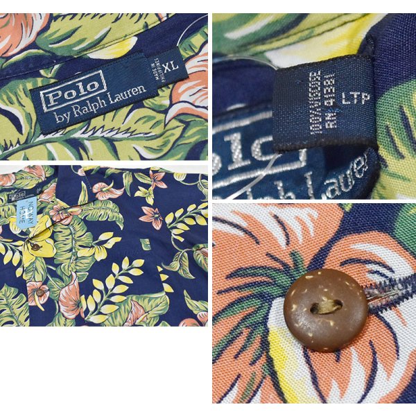 画像2: 90's【ビンテージ】【ラルフローレン】POLO ralph lauren【viscose(レーヨン)】紺×花柄【アロハシャツ】レーヨンシャツ【サイズXL】 