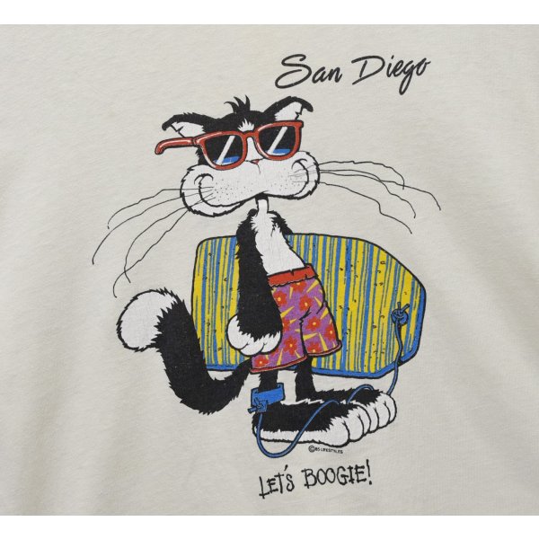 画像4: 【80's〜】【USA製】【ビンテージ】【Hanes】ヘインズ【San Diego】サンディエゴ【ライトイエロー】猫 プリント【Tシャツ】【サイズM】 