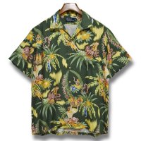 90's【ビンテージ】【ラルフローレン】POLO ralph lauren【viscose(レーヨン)】緑×花柄【アロハシャツ】レーヨンシャツ【サイズL】 