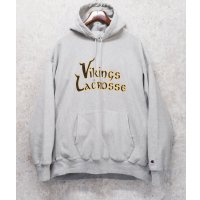 【チャンピオン】【Champion】グレー【VIKINGS LACROSSE】バイキングス【プリント】ラクロス【リバースウィーブパーカー】【サイズXL程度】 