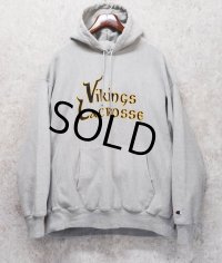 【チャンピオン】【Champion】グレー【VIKINGS LACROSSE】バイキングス【プリント】ラクロス【リバースウィーブパーカー】【サイズXL程度】 