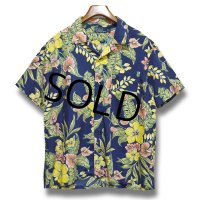 90's【ビンテージ】【ラルフローレン】POLO ralph lauren【viscose(レーヨン)】紺×花柄【アロハシャツ】レーヨンシャツ【サイズXL】 