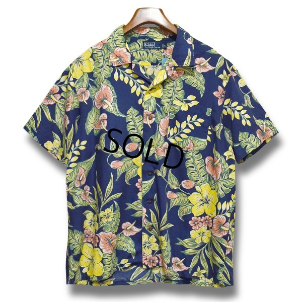 画像1: 90's【ビンテージ】【ラルフローレン】POLO ralph lauren【viscose(レーヨン)】紺×花柄【アロハシャツ】レーヨンシャツ【サイズXL】 
