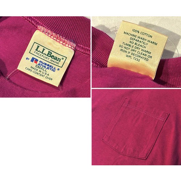 画像2: 【USA製】ビンテージ【L.L.Bean xラッセル】別注【赤紫】無地【ポケット付き】【Tシャツ】【サイズS】 