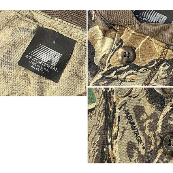 画像2: USA製 ビンテージ【ACE SPORTS WEAR】リアルツリーカモ advantage camo【カモ柄】【ヘンリーネックTシャツ】 L程度 