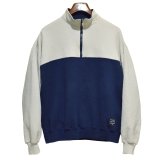 90's【USA製】【RUSSELL】ラッセル 【ビンテージ】紺×ベージュ【無地】【ハーフジップ】襟付き スウェット【サイズXL】 