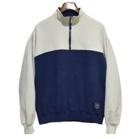 90's【USA製】【RUSSELL】ラッセル 【ビンテージ】紺×ベージュ【無地】【ハーフジップ】襟付き スウェット【サイズXL】 