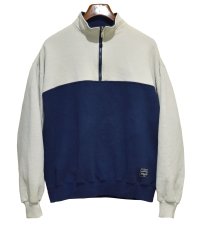 90's【USA製】【RUSSELL】ラッセル 【ビンテージ】紺×ベージュ【無地】【ハーフジップ】襟付き スウェット【サイズXL】 