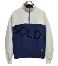 90's【USA製】【RUSSELL】ラッセル 【ビンテージ】紺×ベージュ【無地】【ハーフジップ】襟付き スウェット【サイズXL】 