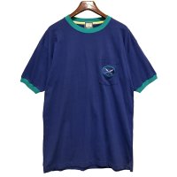 程度良好!!【USA製】【ビンテージ】WINDSOR SHIRT【紺ｘエメラルド】【リンガーＴシャツ】【サイズL】 
