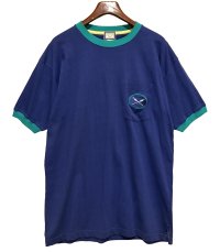 程度良好!!【USA製】【ビンテージ】WINDSOR SHIRT【紺ｘエメラルド】【リンガーＴシャツ】【サイズL】 
