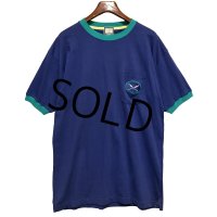 程度良好!!【USA製】【ビンテージ】WINDSOR SHIRT【紺ｘエメラルド】【リンガーＴシャツ】【サイズL】 