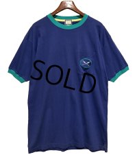 程度良好!!【USA製】【ビンテージ】WINDSOR SHIRT【紺ｘエメラルド】【リンガーＴシャツ】【サイズL】 