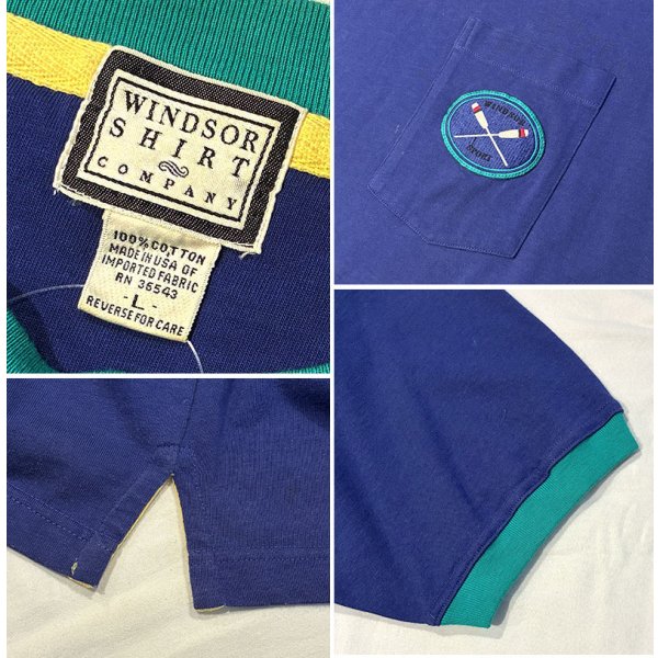 画像2: 程度良好!!【USA製】【ビンテージ】WINDSOR SHIRT【紺ｘエメラルド】【リンガーＴシャツ】【サイズL】 