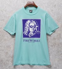 【90's】【USA製】【ビンテージ】【Hanes】ヘインズ【バッハ】ROYAL FIREWORKS【水色】【Tシャツ】【サイズL】 