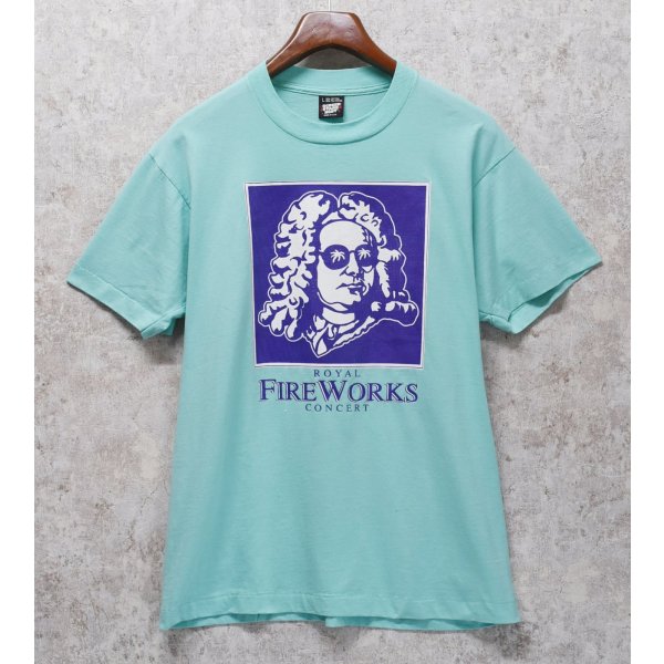 画像1: 【90's】【USA製】【ビンテージ】【Hanes】ヘインズ【バッハ】ROYAL FIREWORKS【水色】【Tシャツ】【サイズL】 