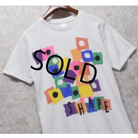 【ビンテージ】USA製【SHAPE】【白】幾何学模様 カラフル【グラフィック】アート 【Ｔシャツ】【サイズM】 