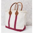 画像3: 程度良好【ビンテージ】【L.L.bean】【エルエルビーン】【白×エンジ】レザーハンドル【天マチファスナー付き】【キャンバス】【トートバッグ】【キャンバストート】<br> (3)