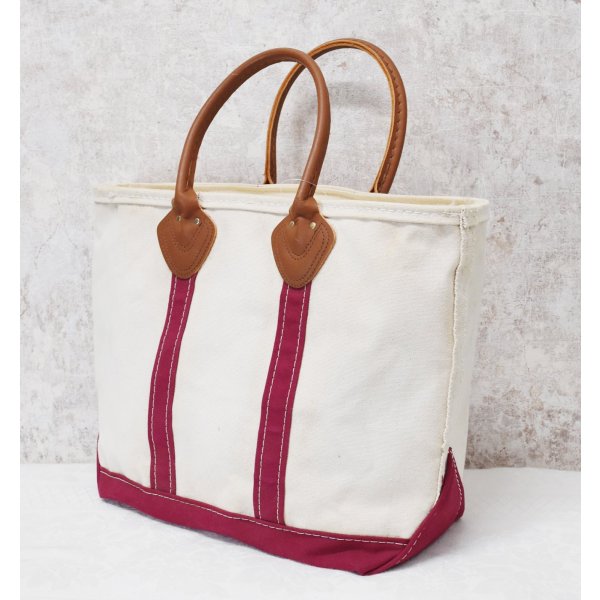 画像3: 程度良好【ビンテージ】【L.L.bean】【エルエルビーン】【白×エンジ】レザーハンドル【天マチファスナー付き】【キャンバス】【トートバッグ】【キャンバストート】 