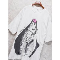 ビンテージ【BECIK】ヒラメ【白】【前後プリント付き】【Tシャツ】【サイズXL】 