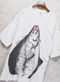 ビンテージ【BECIK】ヒラメ【白】【前後プリント付き】【Tシャツ】【サイズXL】 