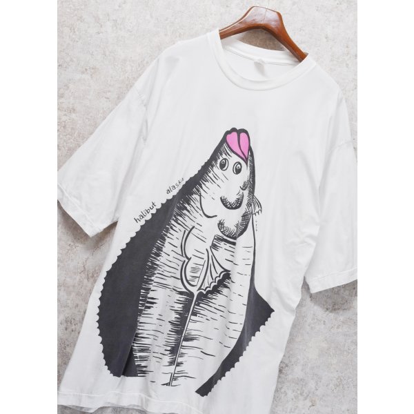 画像1: ビンテージ【BECIK】ヒラメ【白】【前後プリント付き】【Tシャツ】【サイズXL】 