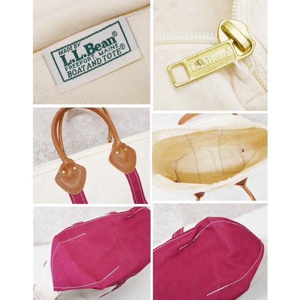 画像2: 程度良好【ビンテージ】【L.L.bean】【エルエルビーン】【白×エンジ】レザーハンドル【天マチファスナー付き】【キャンバス】【トートバッグ】【キャンバストート】 