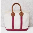 画像1: 程度良好【ビンテージ】【L.L.bean】【エルエルビーン】【白×エンジ】レザーハンドル【天マチファスナー付き】【キャンバス】【トートバッグ】【キャンバストート】<br> (1)