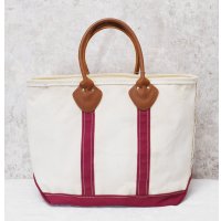 程度良好【ビンテージ】【L.L.bean】【エルエルビーン】【白×エンジ】レザーハンドル【天マチファスナー付き】【キャンバス】【トートバッグ】【キャンバストート】 